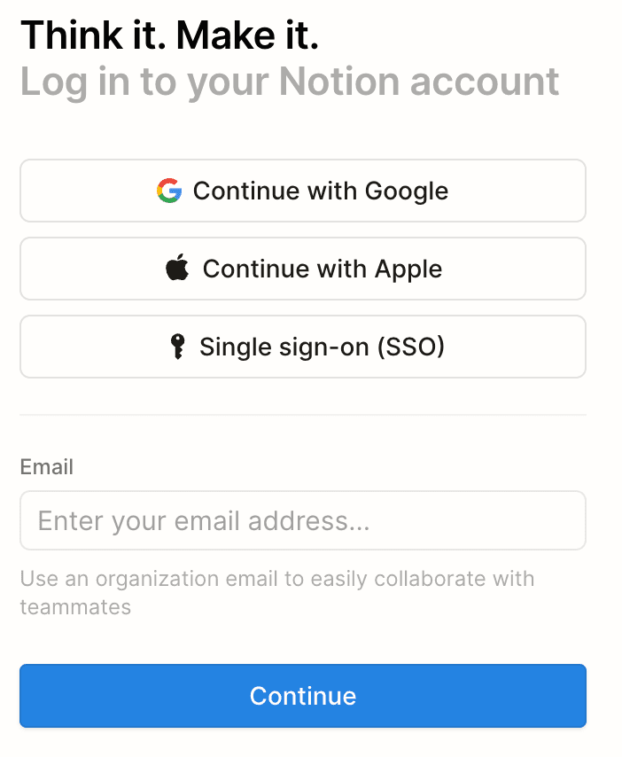 Open the app and hit Continue with Notion